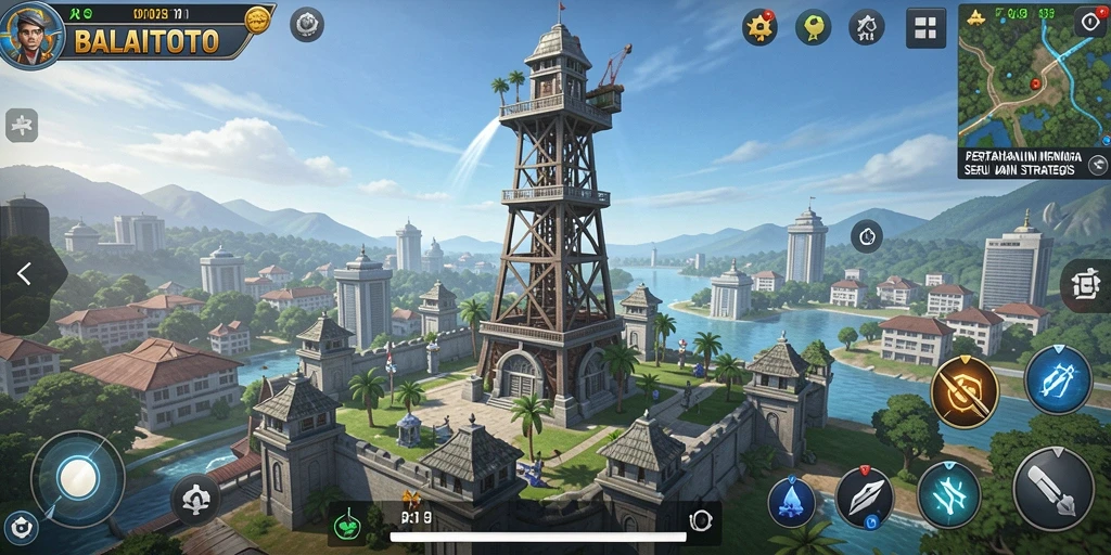 Tampilan gameplay <strong>BALAITOTO</strong> dengan serangan menara yang seru.