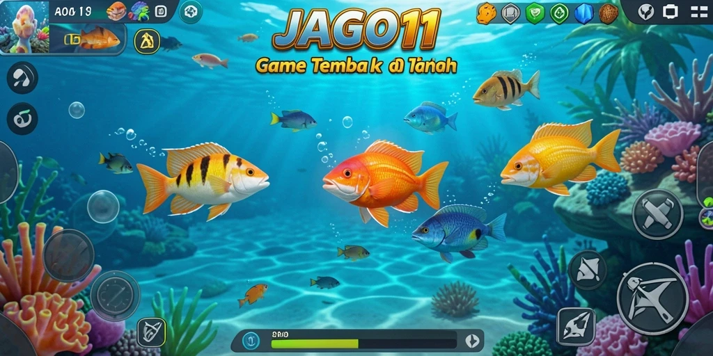 Tampilan gameplay Tembak Ikan yang menarik dan penuh warna.