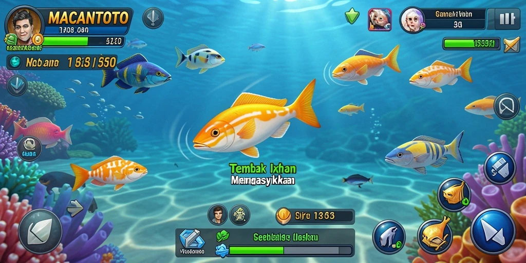 Tampilan gameplay Tembak Ikan yang penuh aksi di MACANTOTO.